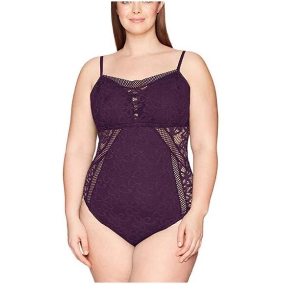 BECCA Women's Plus Size 2X Purple Captured One Piece Swimsuit NWOT - Picture 1 of 6